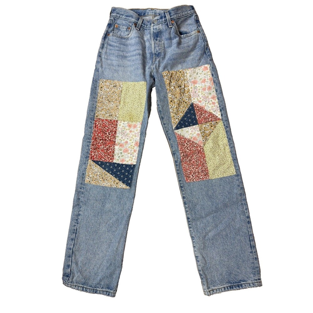 LeviS 501 Sz 28x32 (Tag 25x32) 150th Anniversary Patchwork Quilt Boho Jeans